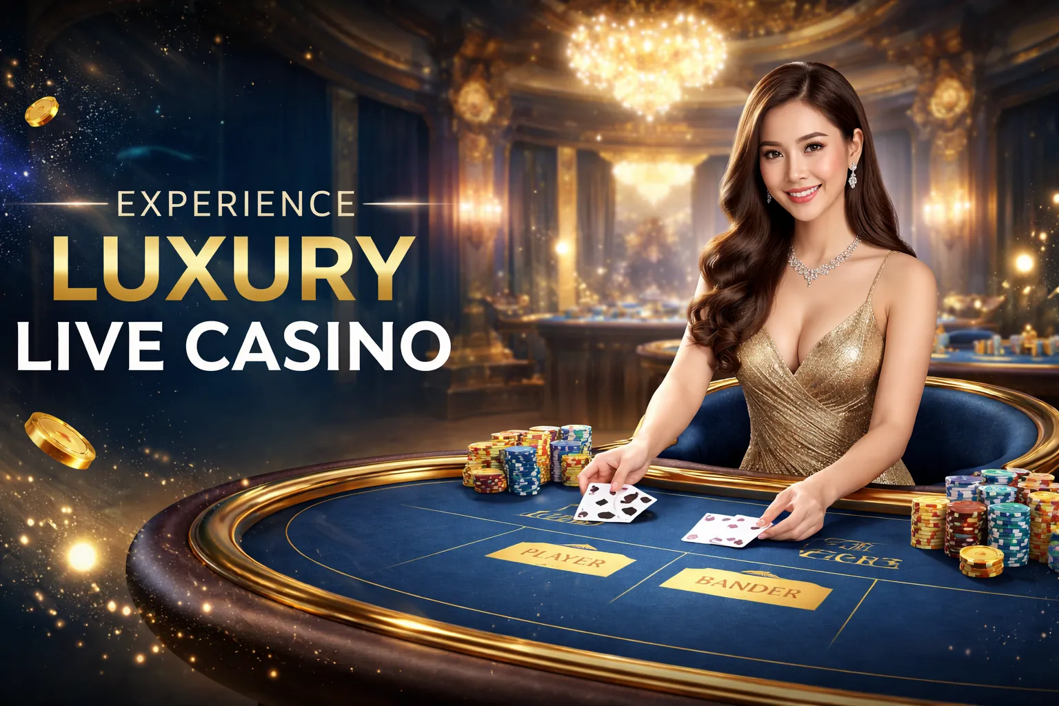 Hình ảnh sòng bạc trực tuyến ta 88 với bàn Baccarat và người chia bài